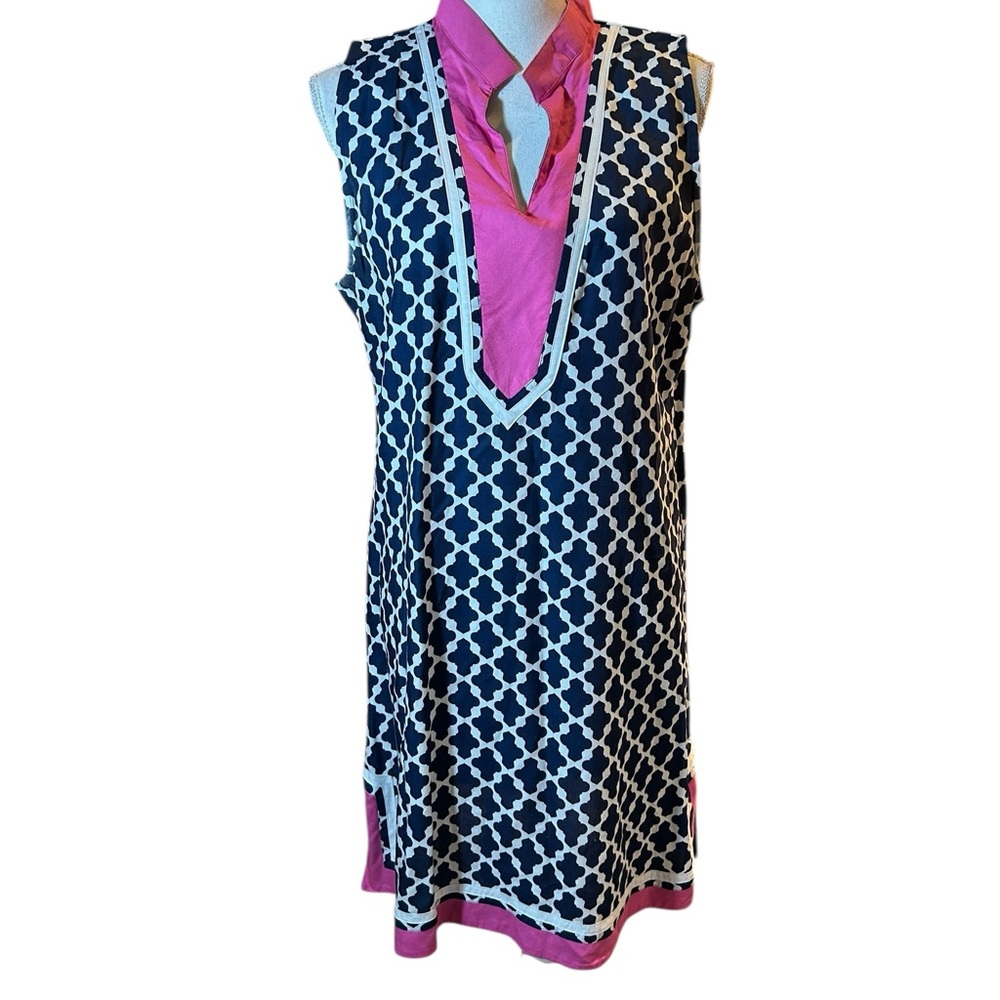 escapada Navy and Pink Geometric Sleeveless Dress